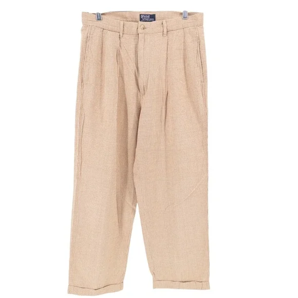 Vintage 90s Ralph Lauren Polo Linen Cotton Blend Brown Tan Check